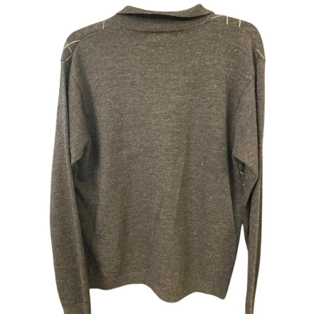 Banana Republic Sweater Men Medium 100% Wool Quarter Button Dark Gray Light Gray